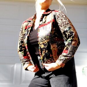 Coldwater Creek Artistic Multicolor Patchwork Beaded Blazer